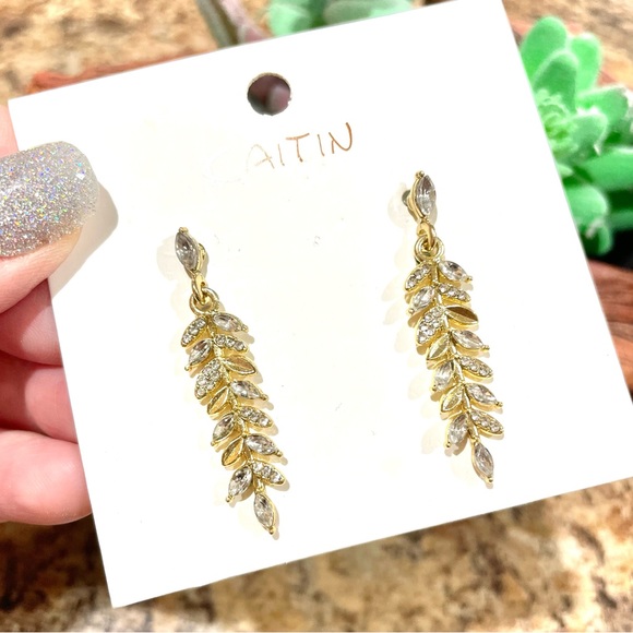 Cubic Zirconia Leaf Earrings - Picture 4 of 4